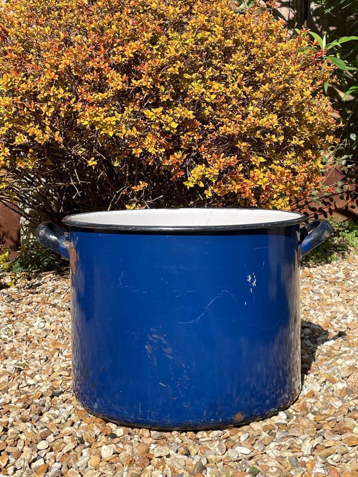 Extra Large Vintage Industrial Royal Blue Enamelled Metal Planter photo furniture