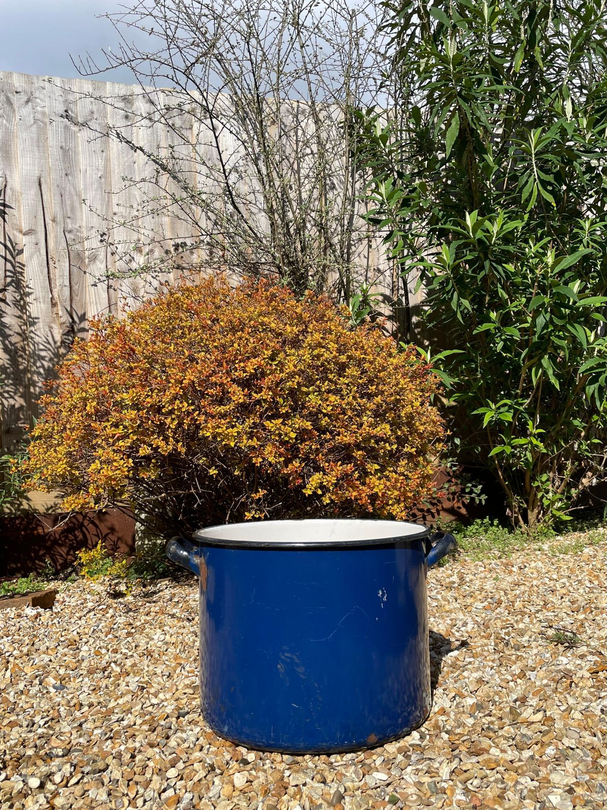 Extra Large Vintage Industrial Royal Blue Enamelled Metal Planter photo for sale