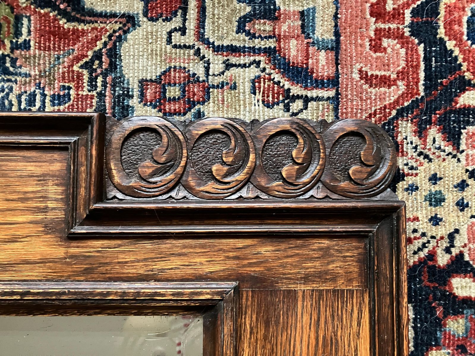 Large Decorative English Oak Framed Art & Crafts Mantel Mirror Late 19th Century photo Home Decor