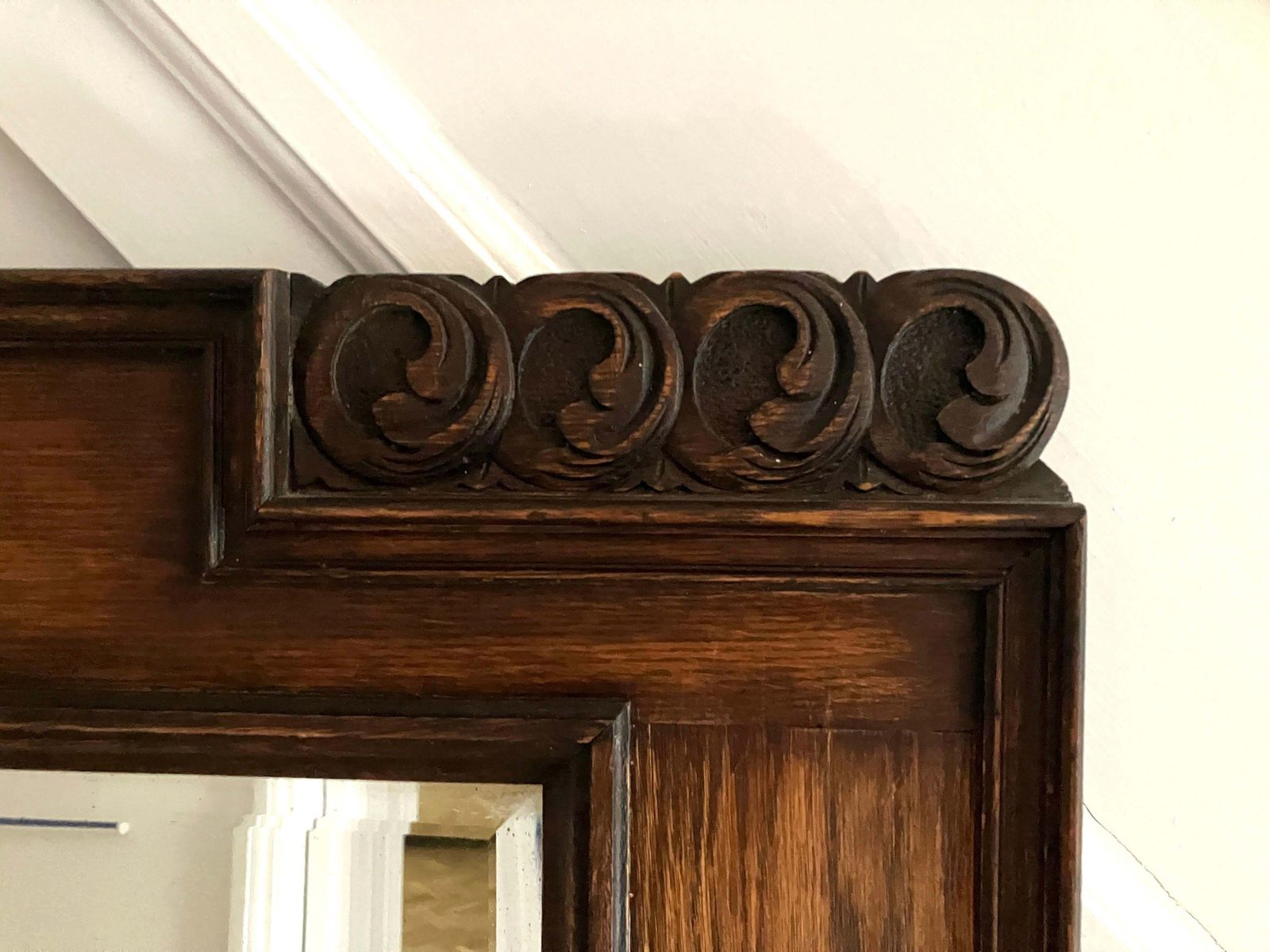 Large Decorative English Oak Framed Art & Crafts Mantel Mirror Late 19th Century photo 490.0