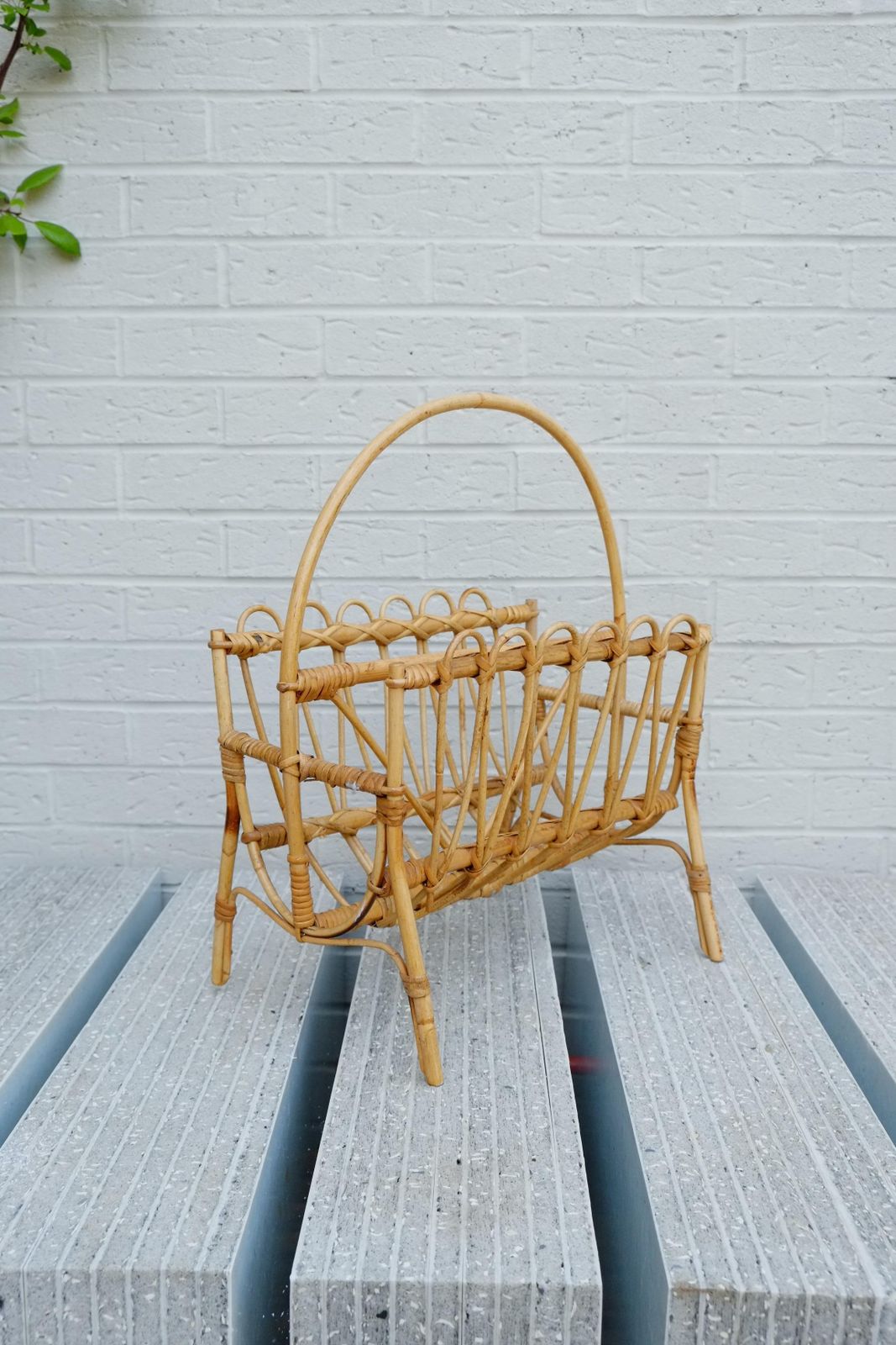 Bamboo Rattan Bohemian Midcentury Magazine Rack photo Home Decor