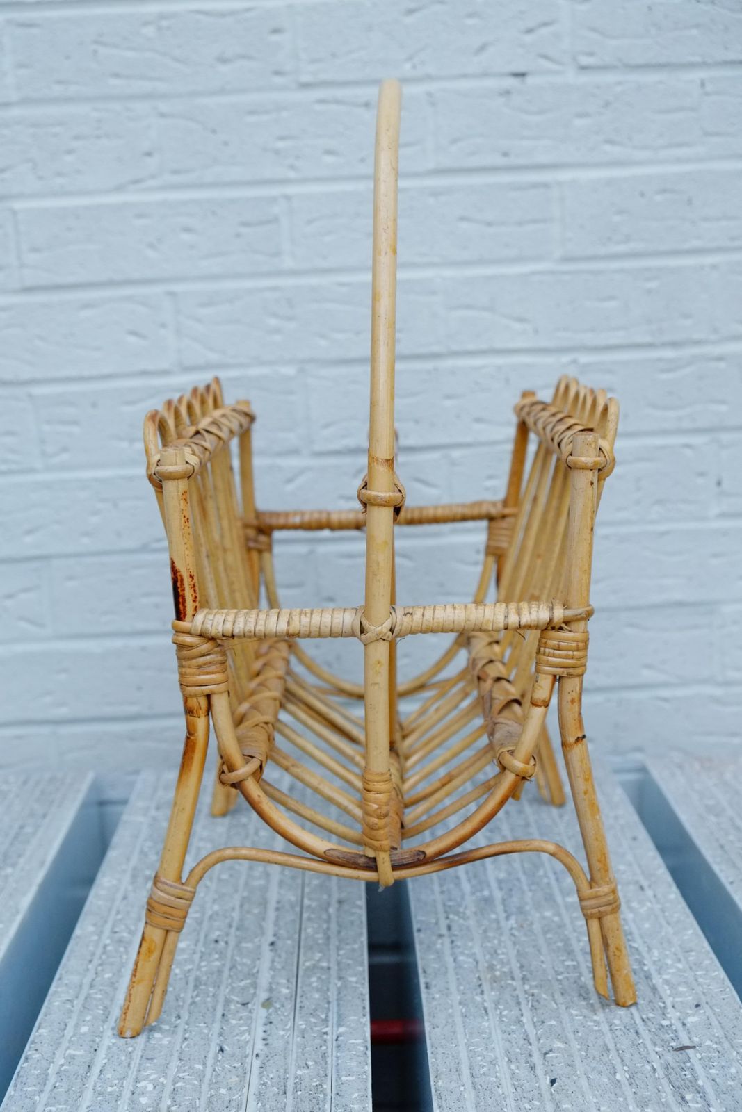 Bamboo Rattan Bohemian Midcentury Magazine Rack photo 128.0