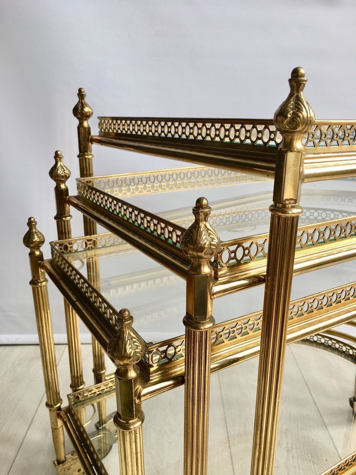 Beautiful Nest Of Vintage Brass Tables/Trolleys photo vinterior