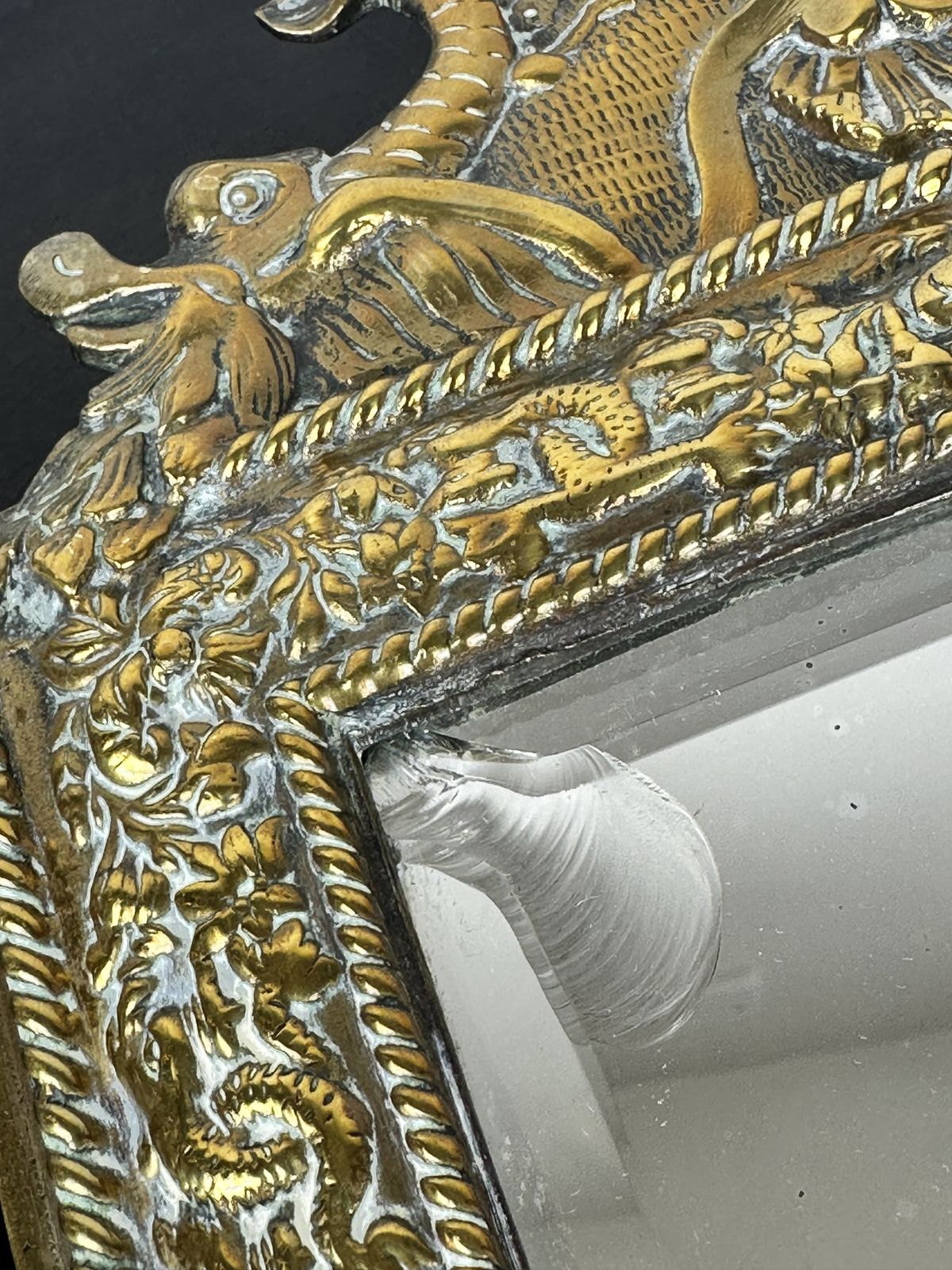Pair Of Antique Brass Ornate Wall Mirrors With Original Glass photo vinterior