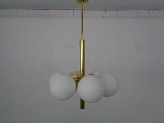 Sputnik Brass And Glass Ceiling Chandelier From Kaiser Idell / Kaiser Leuchten, Germany, 1960s photo for sale