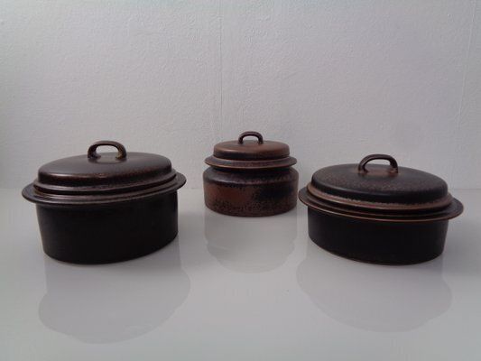 Finnish Ruska Soup Bowls With Lids By Ulla Procope For Arabia, Set Of 3, 1960s , Set Of 3
