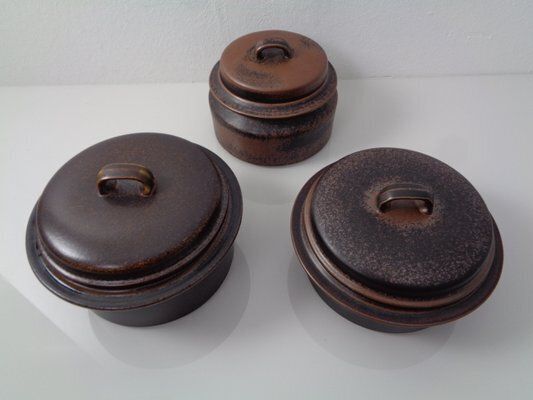 Finnish Ruska Soup Bowls With Lids By Ulla Procope For Arabia, Set Of 3, 1960s , Set Of 3 photo vinterior