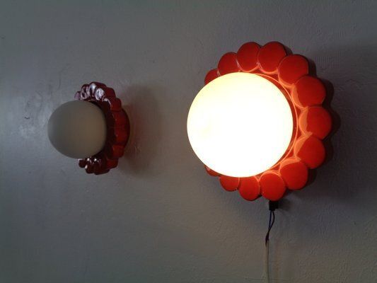 Pop Art Studio Ceramic & Glass Flower Wall Lamps, Germany, 1960s, Set Of 2 photo Lighting