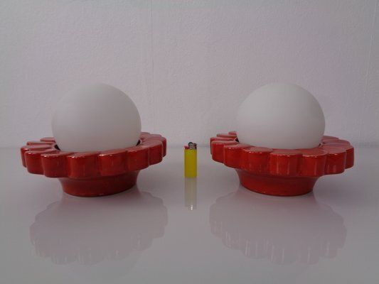 Pop Art Studio Ceramic & Glass Flower Wall Lamps, Germany, 1960s, Set Of 2 photo vinterior