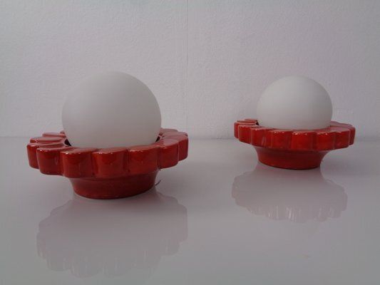 Pop Art Studio Ceramic & Glass Flower Wall Lamps, Germany, 1960s, Set Of 2 photo buy