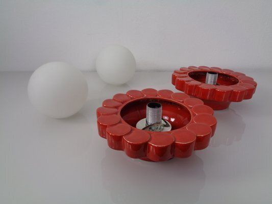 569.0 Pop Art Studio Ceramic & Glass Flower Wall Lamps, Germany, 1960s, Set Of 2 photo