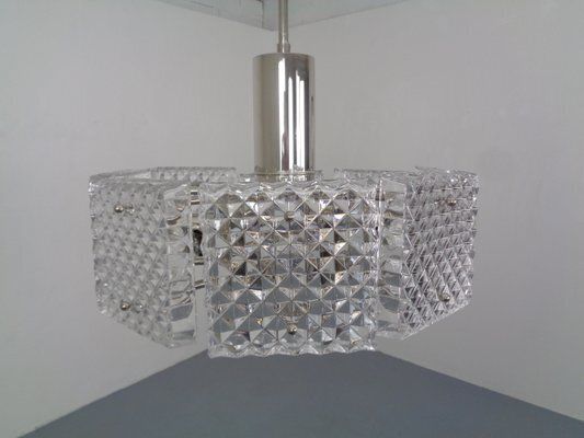 Swedish Glass Chandelier From Orrefors, 1960s photo for sale