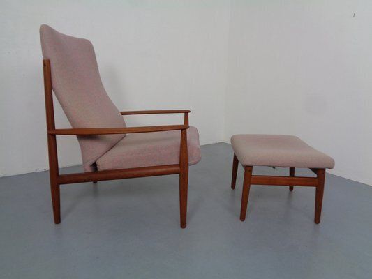 Set Of Set Of Teak High Back Chair And Ottoman By Grete Jalk For France & Son, 1960s photo furniture