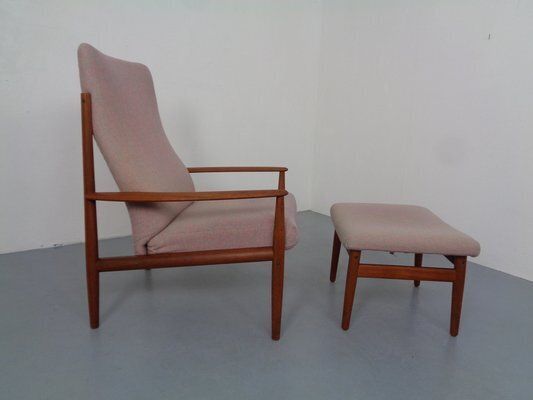 Set Of Set Of Teak High Back Chair And Ottoman By Grete Jalk For France & Son, 1960s photo 1883.0