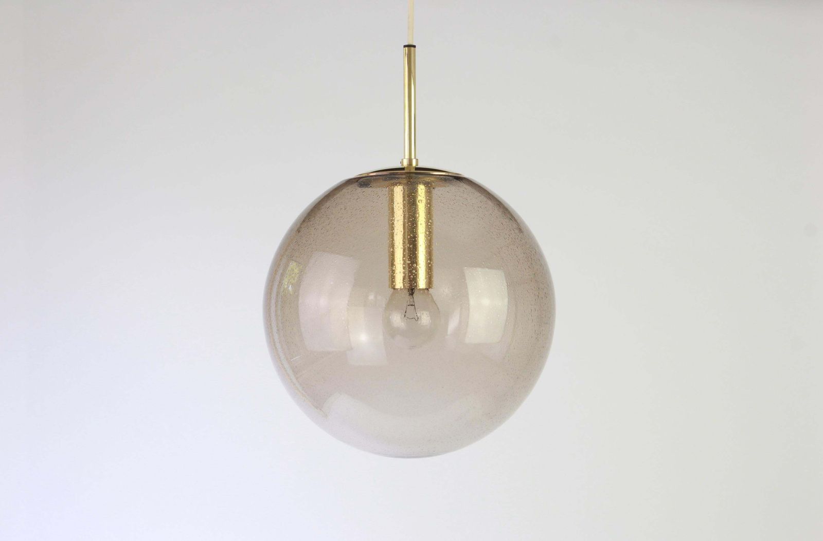 Limburg Brass With Smoked Glass Ball Pendant, Germany, 1970s photo furniture