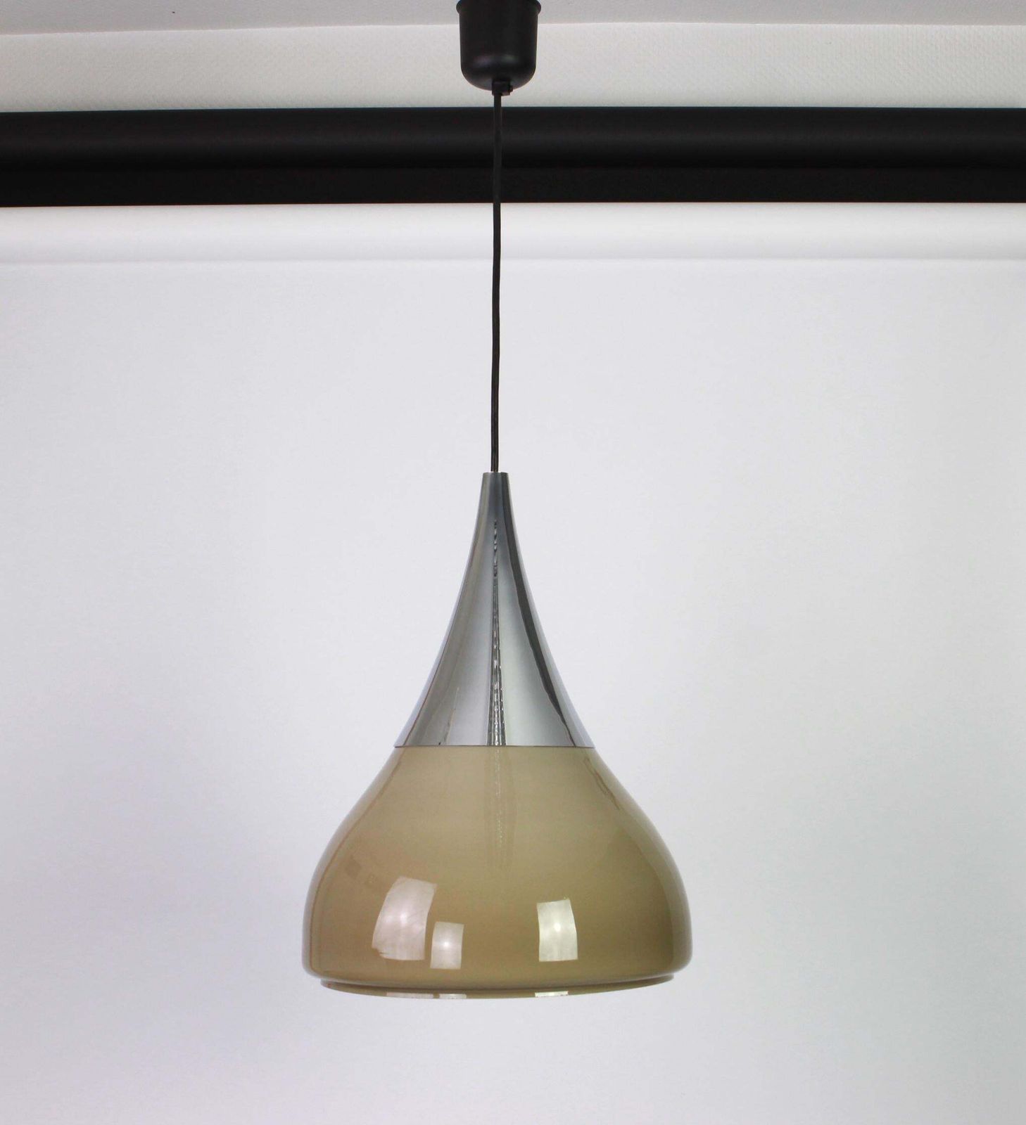 Large Braun Opaline Glass Pendant By Limburg, Germany, 1970s photo for sale