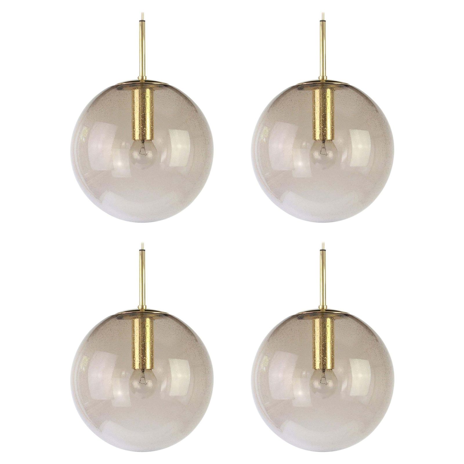 Limburg Brass With Smoked Glass Ball Pendant, Germany, 1970s