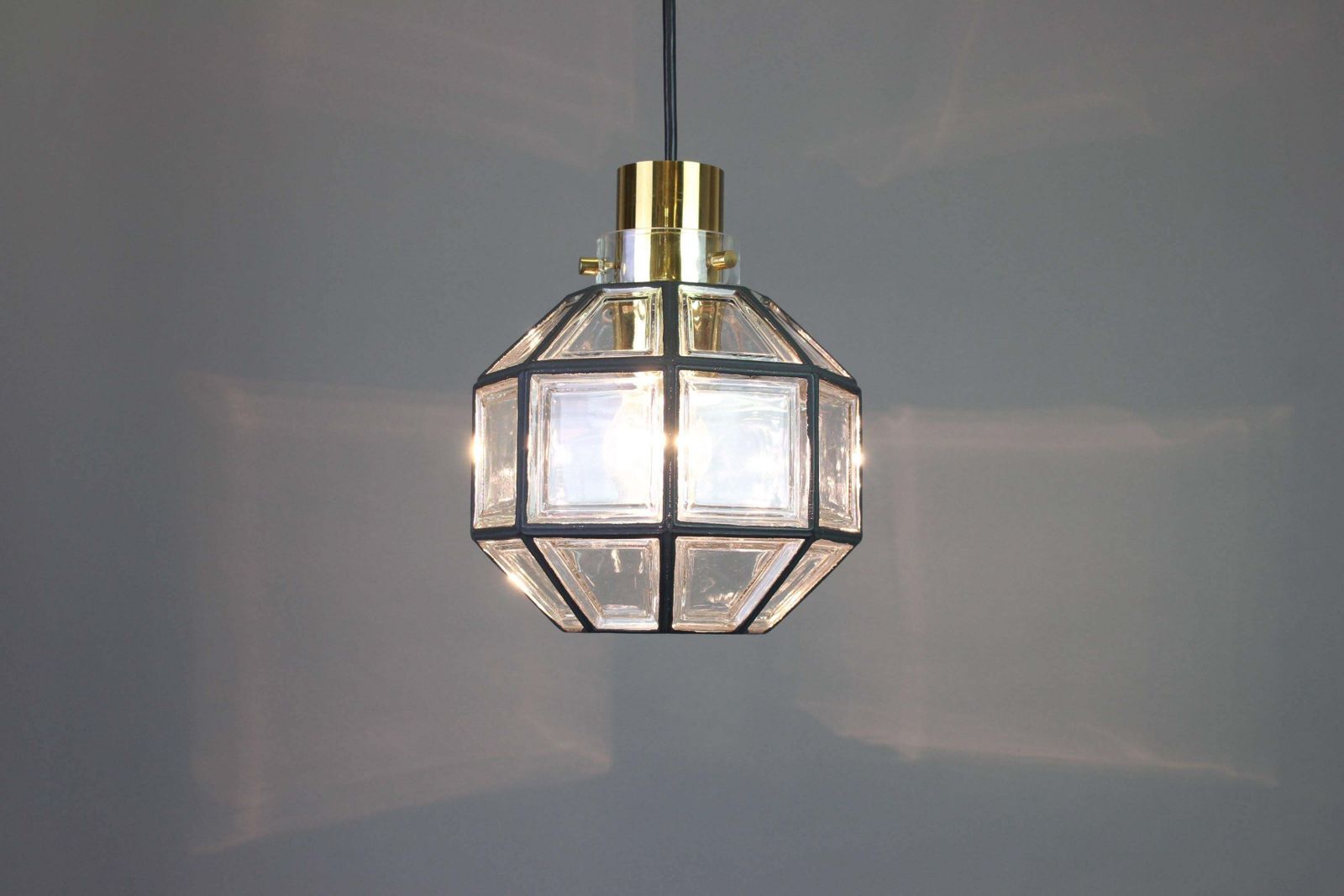 1 Of 2 Iron And Clear Glass Pendant Lights By Limburg, Germany, 1960s photo 688.0