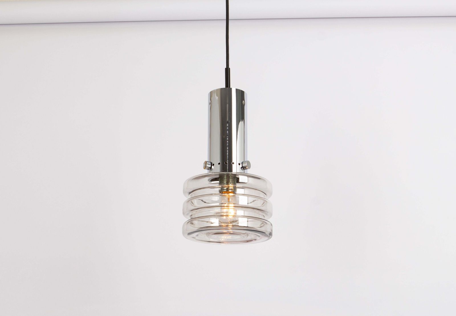 1 Of 4 Stunning Petite Glass Chrome Pendants By Limburg, Germany, 1970s photo vintage
