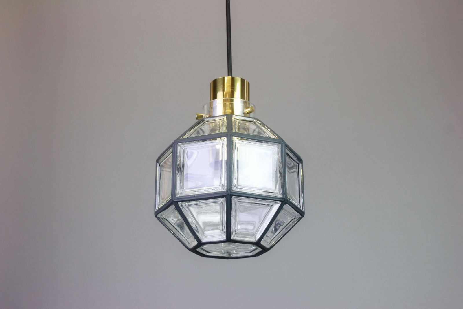 1 Of 3 Iron And Clear Glass Pendant Lights By Limburg, Germany, 1960s photo Lighting