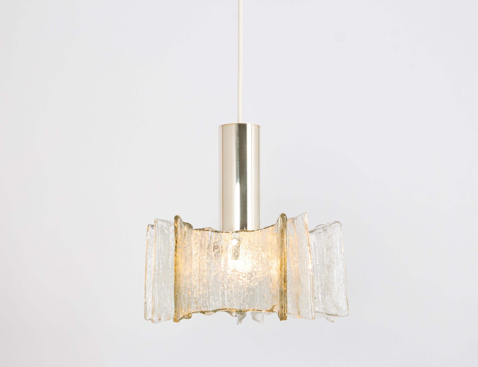 1 Of 4 Petite Ice Glass Chrome Pendant Light By Kaiser, Germany, 1960s photo vintage