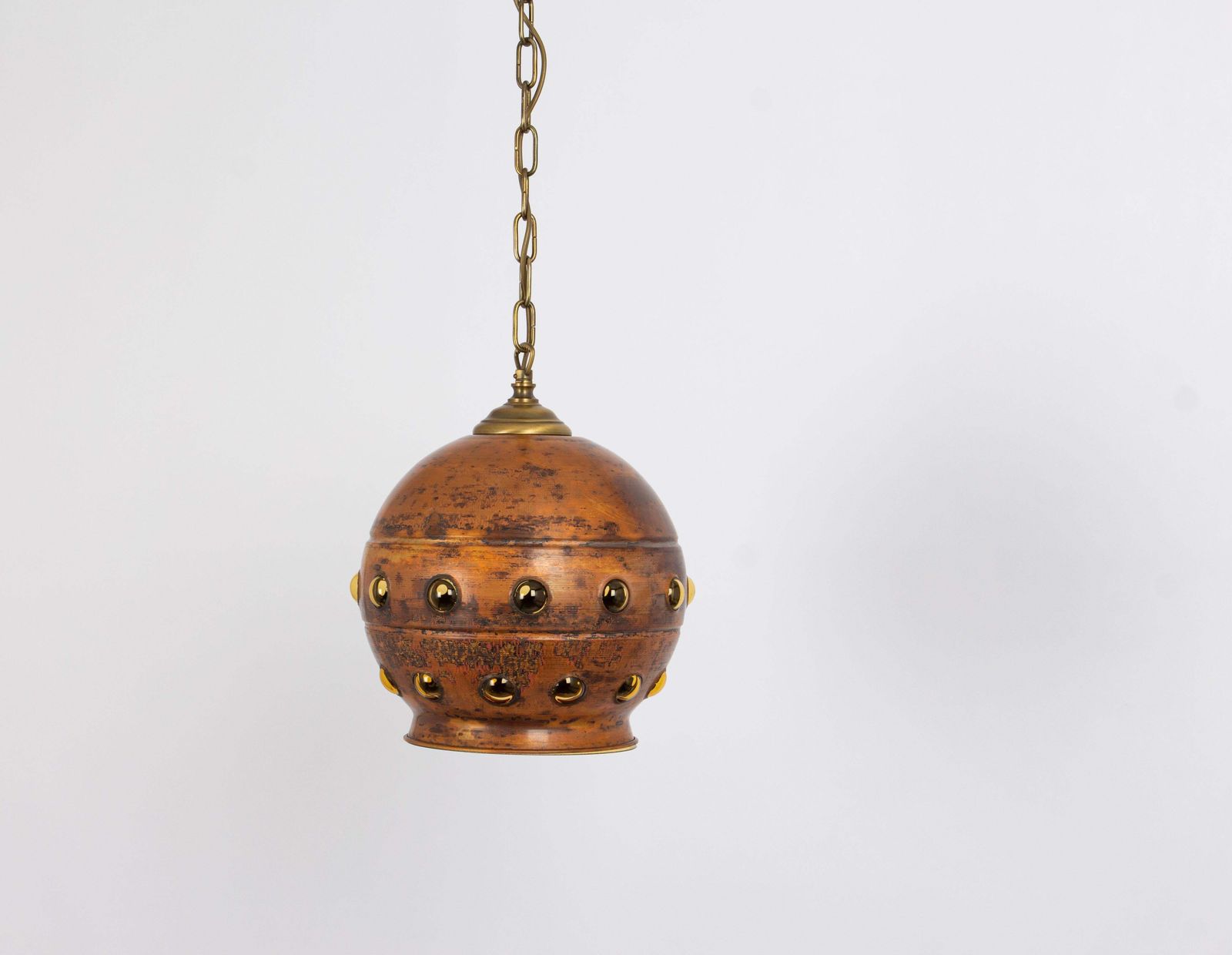1 Of 6 Copper & Amber Glass Bubble Pendant Lamp In Nanny Still Style, 1960s photo Lighting