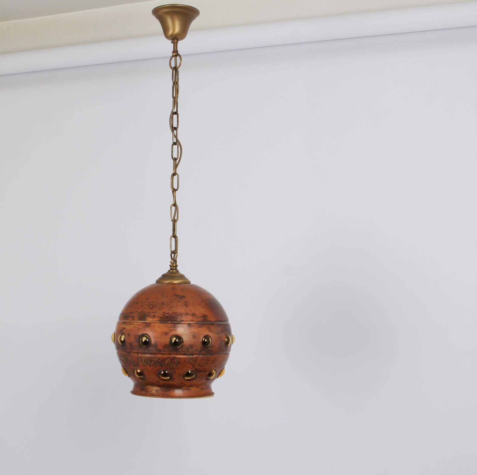 1 Of 6 Copper & Amber Glass Bubble Pendant Lamp In Nanny Still Style, 1960s photo 559.0