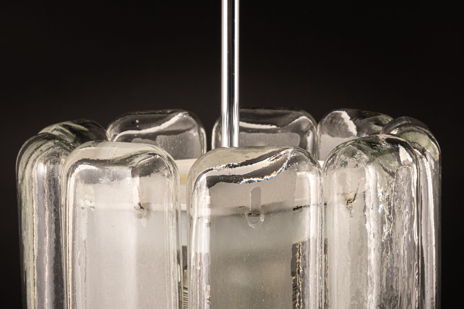 1 Of 6 Cylindrical Pendant Fixture With Crystal Glass By Doria, Germany, 1970s photo Lighting