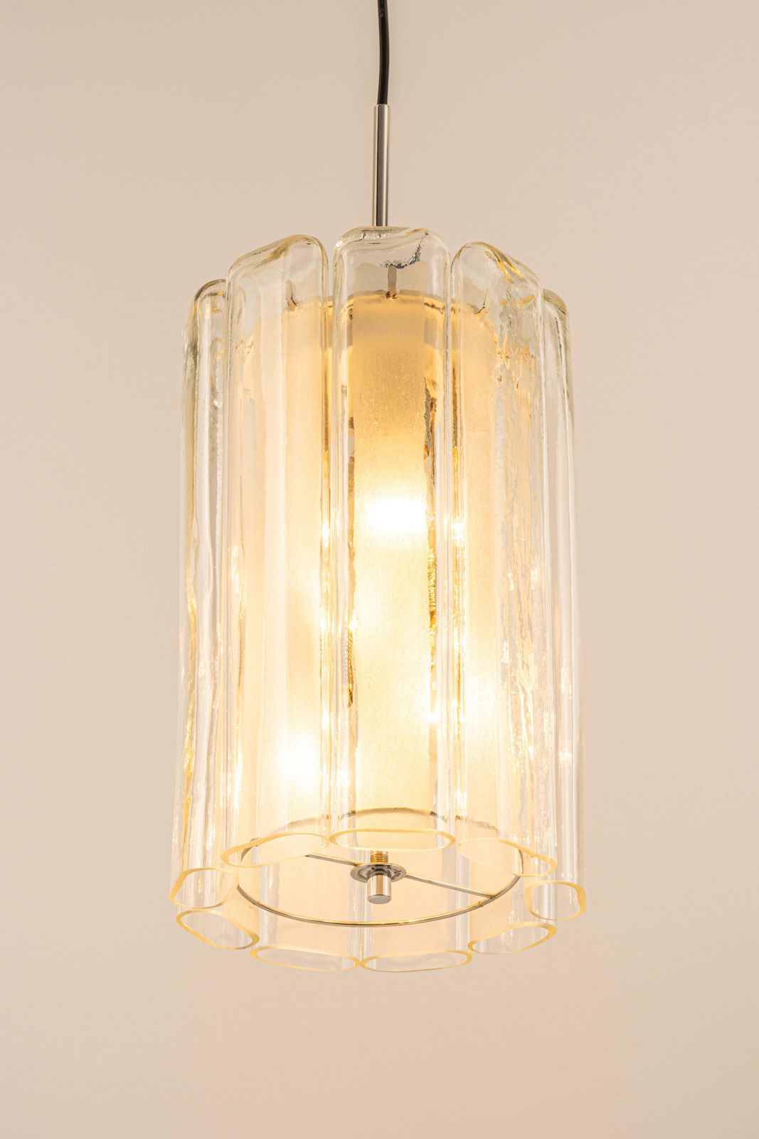 1 Of 6 Cylindrical Pendant Fixture With Crystal Glass By Doria, Germany, 1970s photo vintage