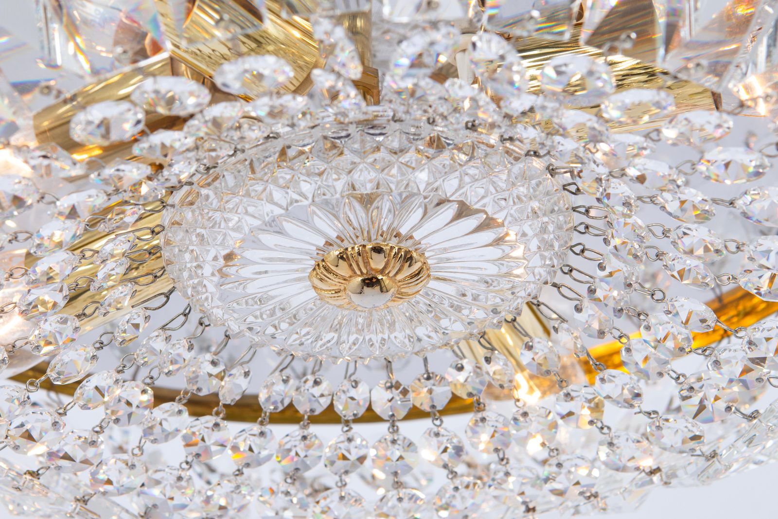 1 Of 7 Delicate Brass And Crystal Flush Mount By Palwa, Germany, 1970s photo buy