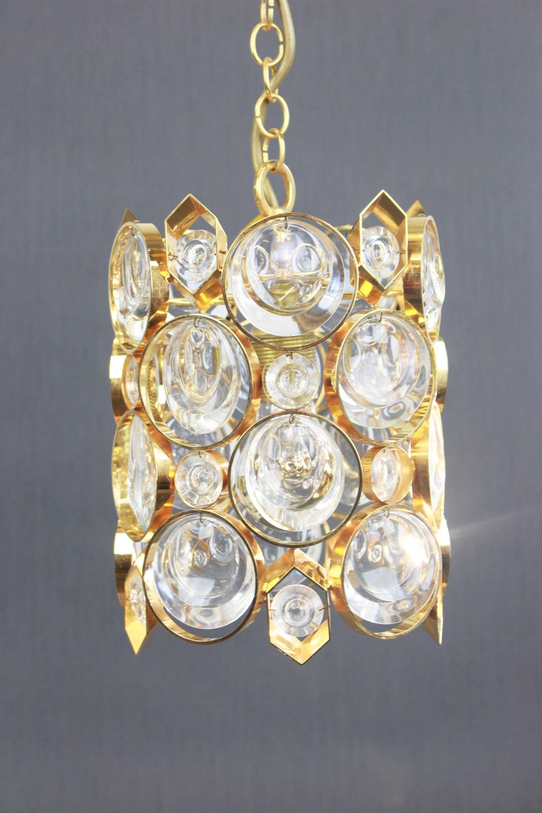 Petite Palwa Pendant, Gilt Brass And Crystal Glass, Germany, 1970s photo Lighting