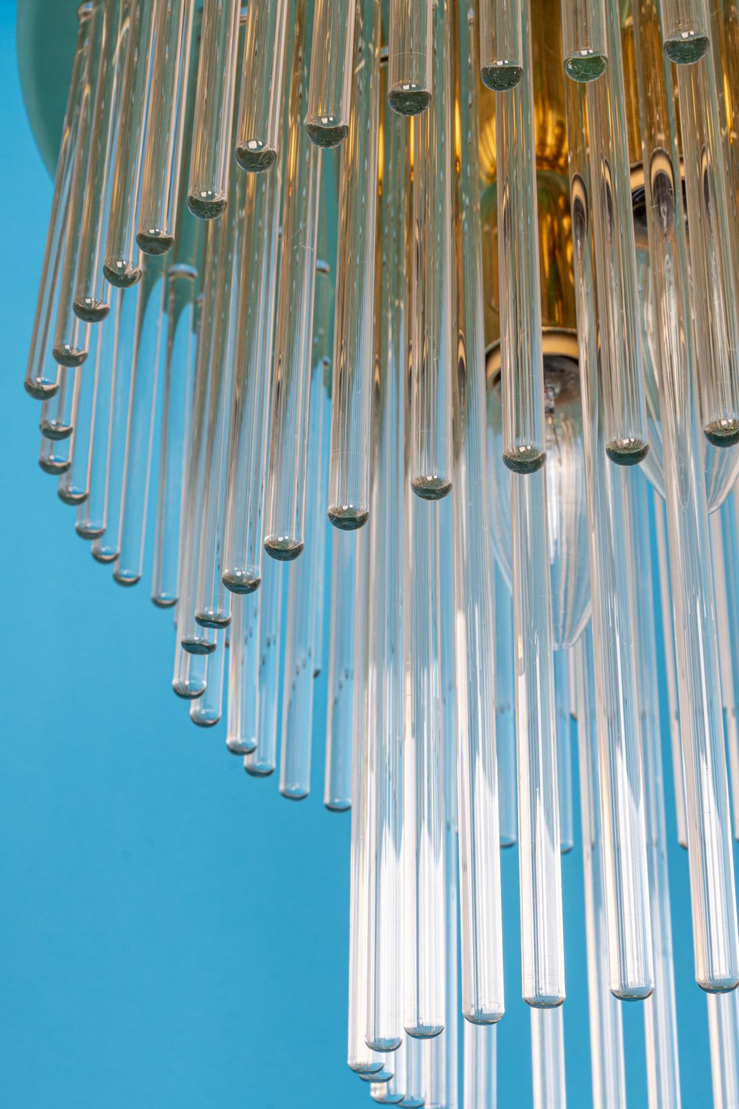 1 Of 2 Petite Crystal Glass Rod Pendant Light, Germany, 1970s photo for sale