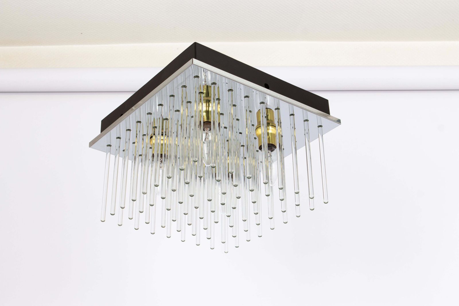 Stunning Petite Sciolari Glass Rods Flush Mount, Italy, 1960s photo Lighting