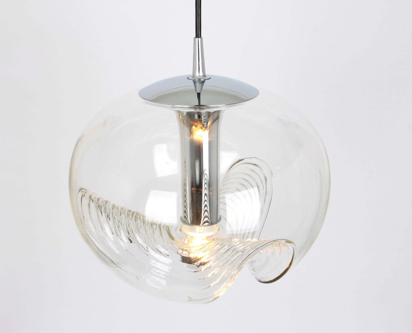 1 Of 12 Large Clear Glass Pendant Light Designed By Koch & Lowy, Germany, 1970s photo vintage