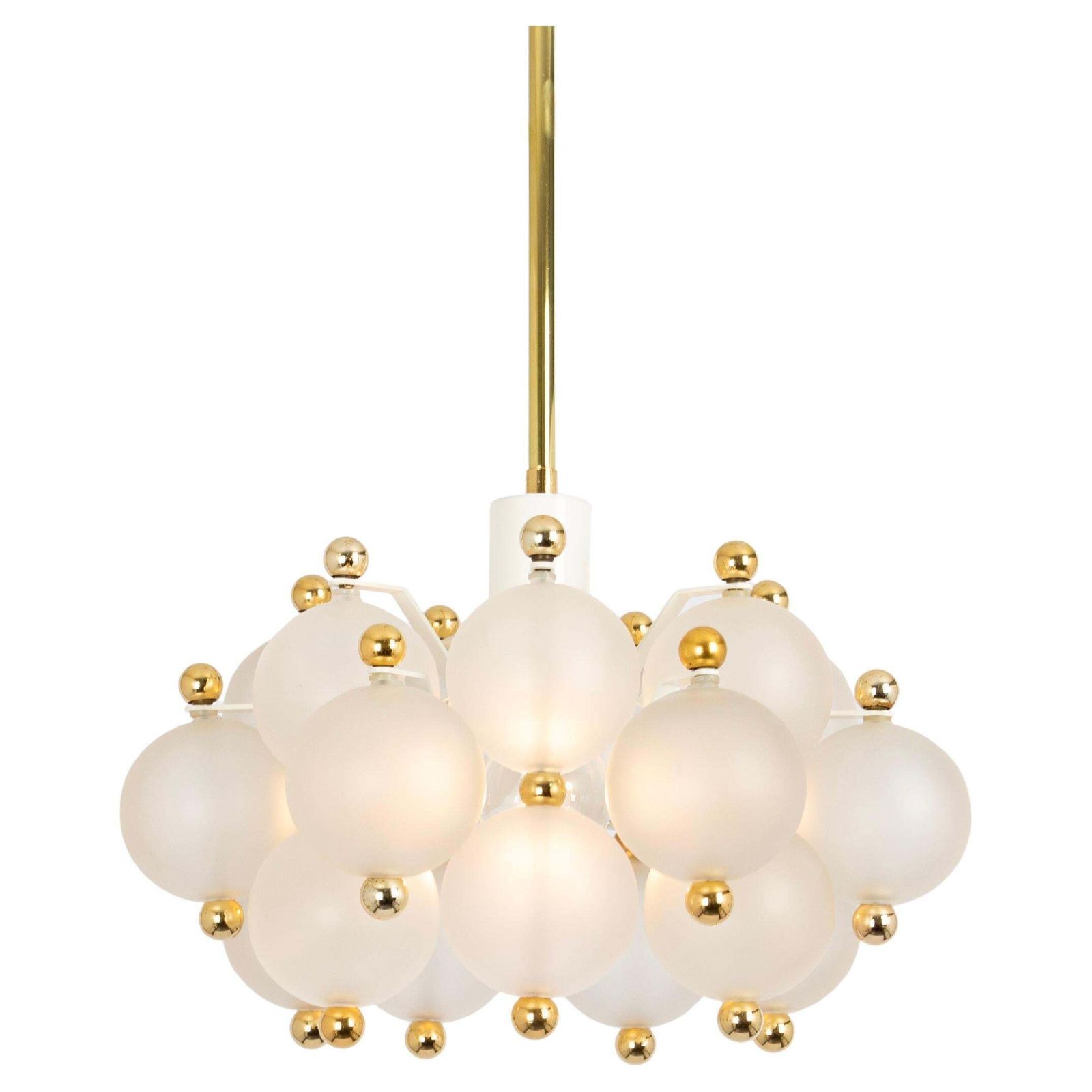 Petite Frosted Glass And Brass Chandelier By Kinkeldey, Germany, 1970s