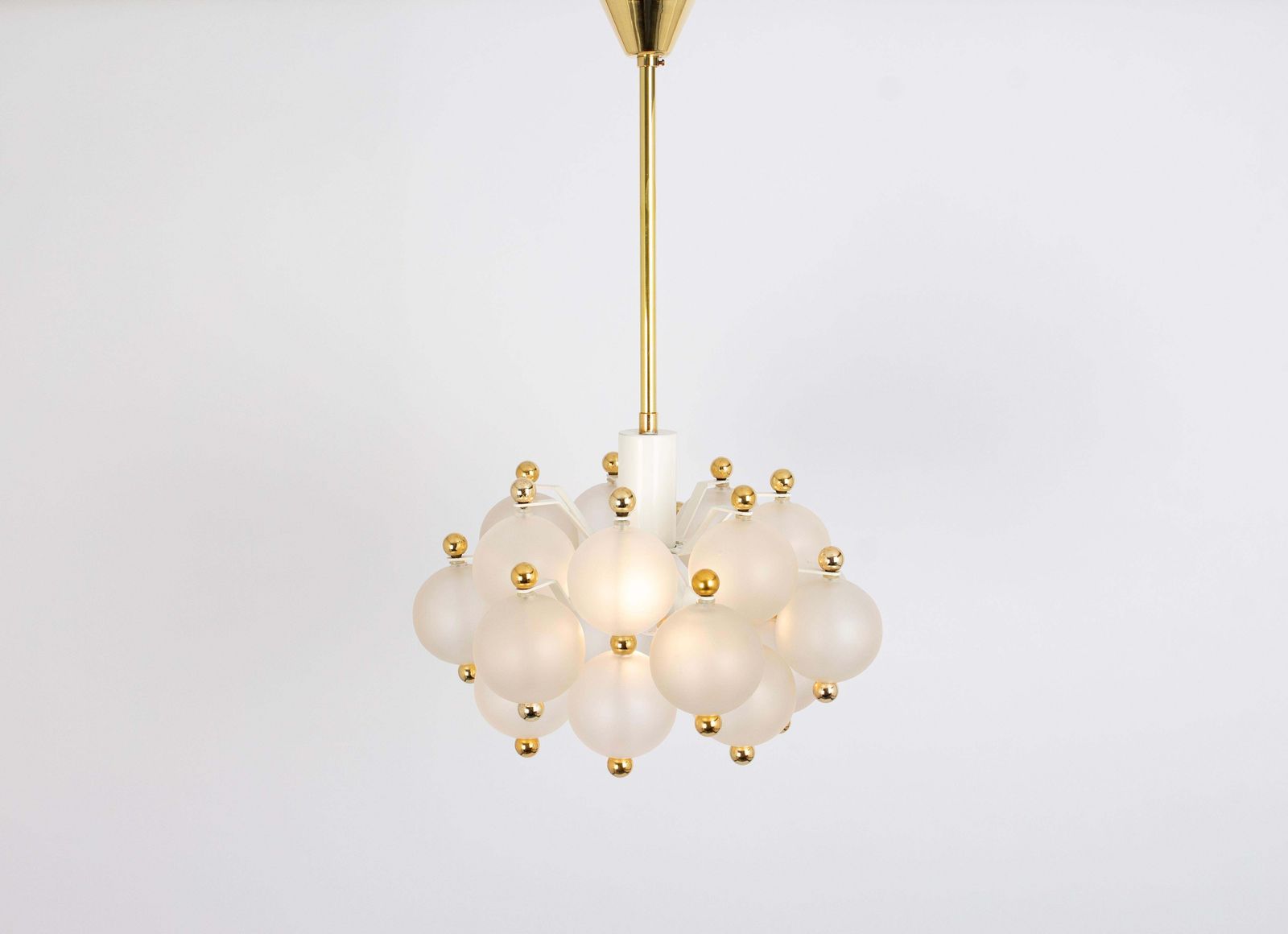 Petite Frosted Glass And Brass Chandelier By Kinkeldey, Germany, 1970s photo for sale