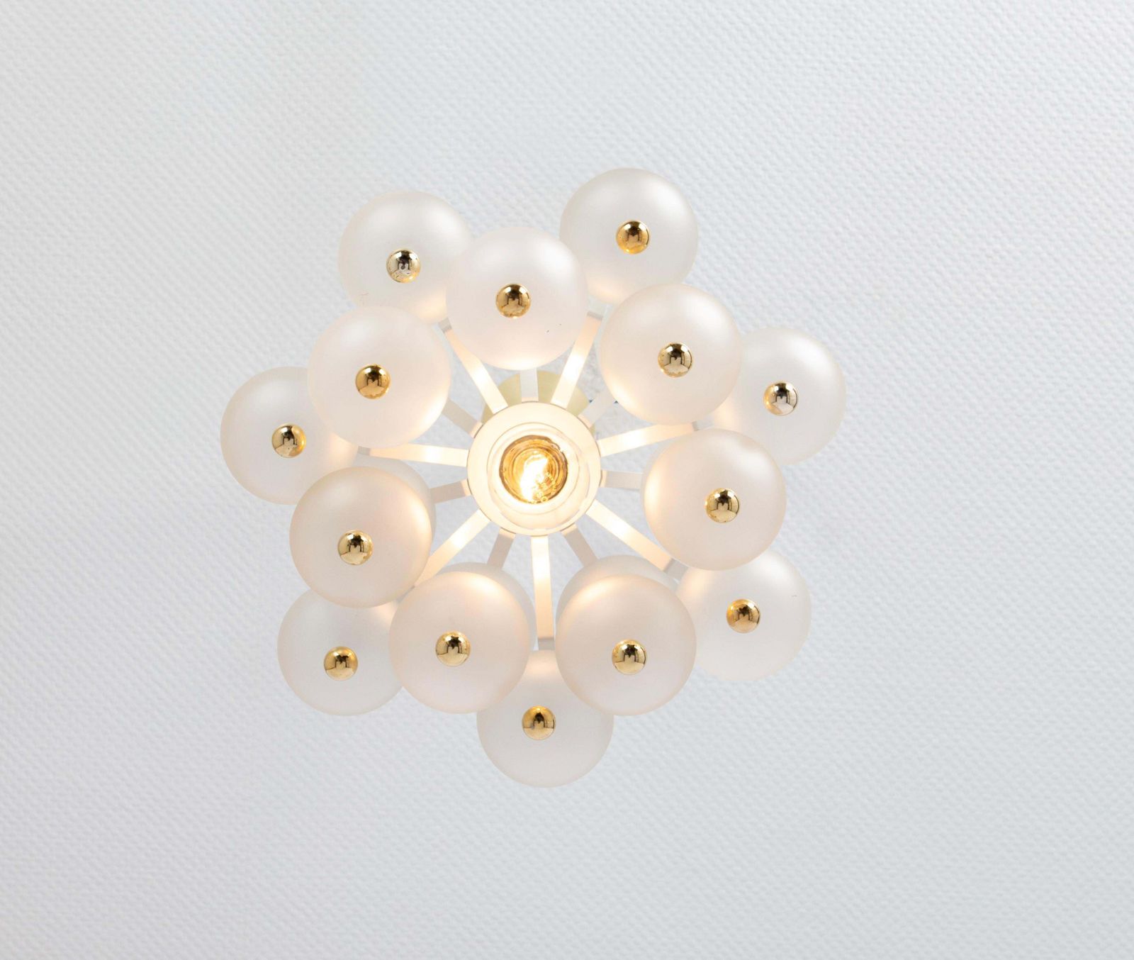 Petite Frosted Glass And Brass Chandelier By Kinkeldey, Germany, 1970s photo Lighting