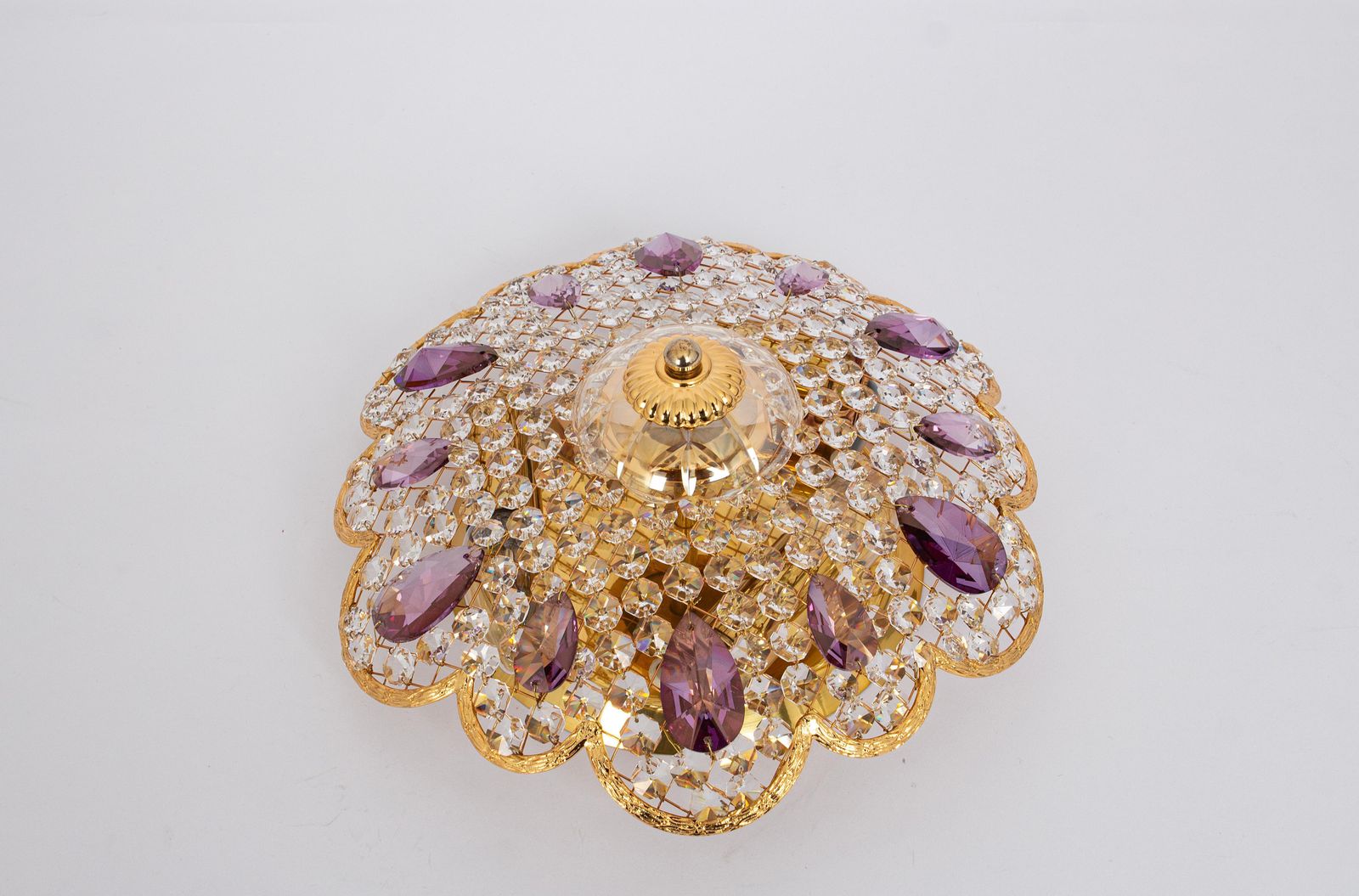 photo for sale Petite Delicate Gilt Brass Cut Glass Flower Flush Mount By Palwa, Germany, 1970s