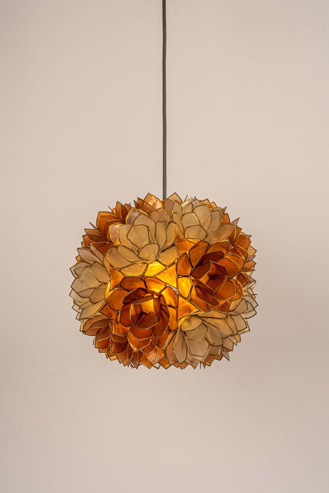 1 Of 2 Capiz Shell Lotus Ball Chandelier Pendant Light Germany, 1960s photo vintage