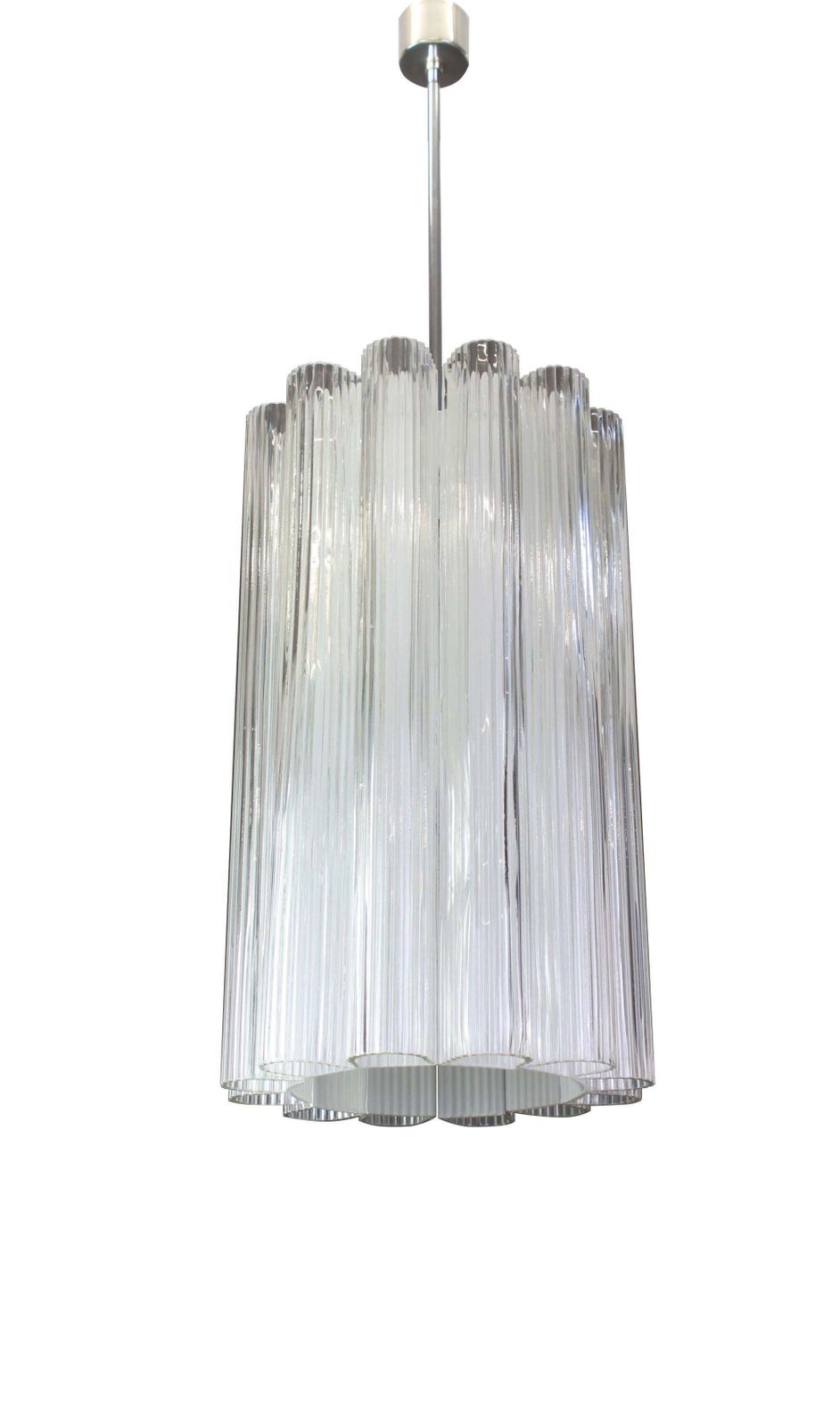 1 Of 2 Cylindrical Pendant Fixture With Crystal Glass By Doria, Germany, 1960s photo for sale