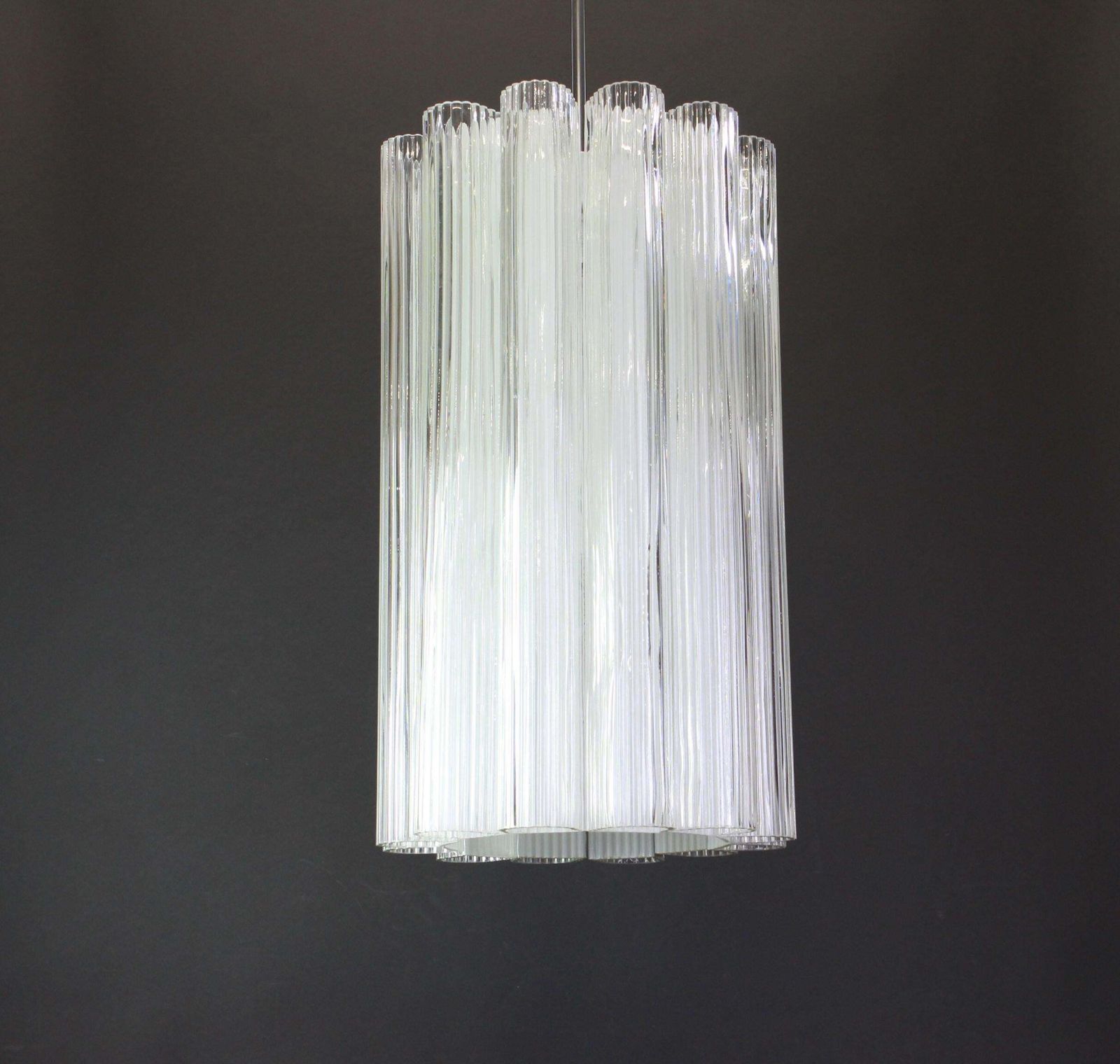 1 Of 2 Cylindrical Pendant Fixture With Crystal Glass By Doria, Germany, 1960s photo Lighting