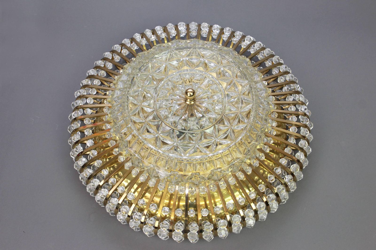 1 Of 2 Large Hillebrand Brass Glass And Lucite Bead Wall Lights, Germany, 1960s photo vinterior
