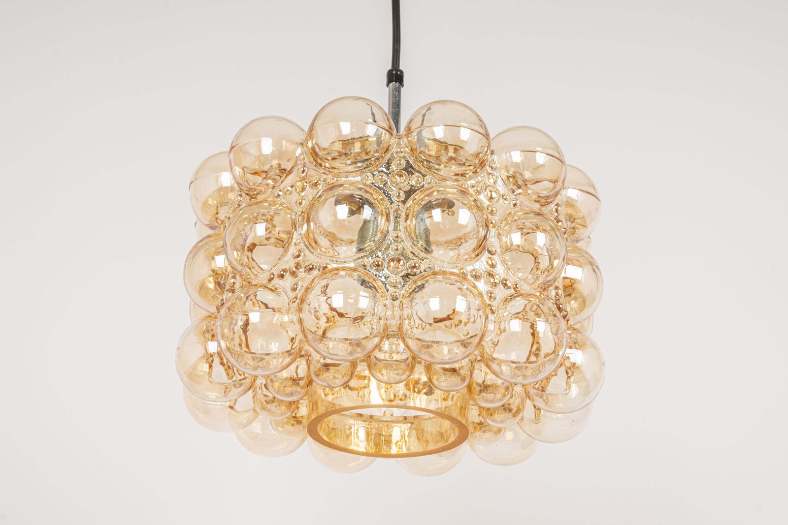 Large Amber Bubble Glass Pendant By Helena Tynell For Limburg, Germany, 1970s photo for sale