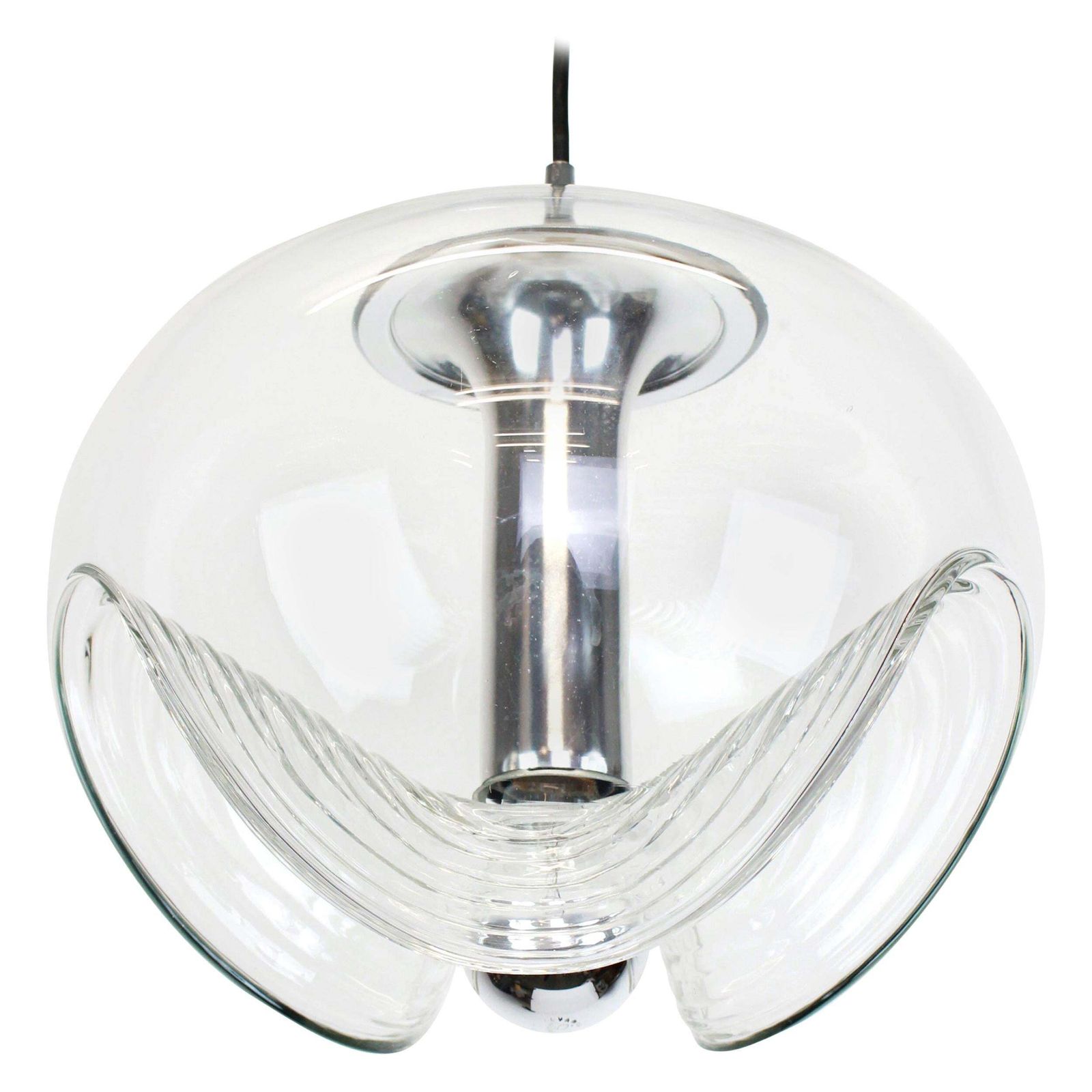 Large Clear Glass Pendant Light By Koch & Lowy, Peill & Putzler, Germany, 1970