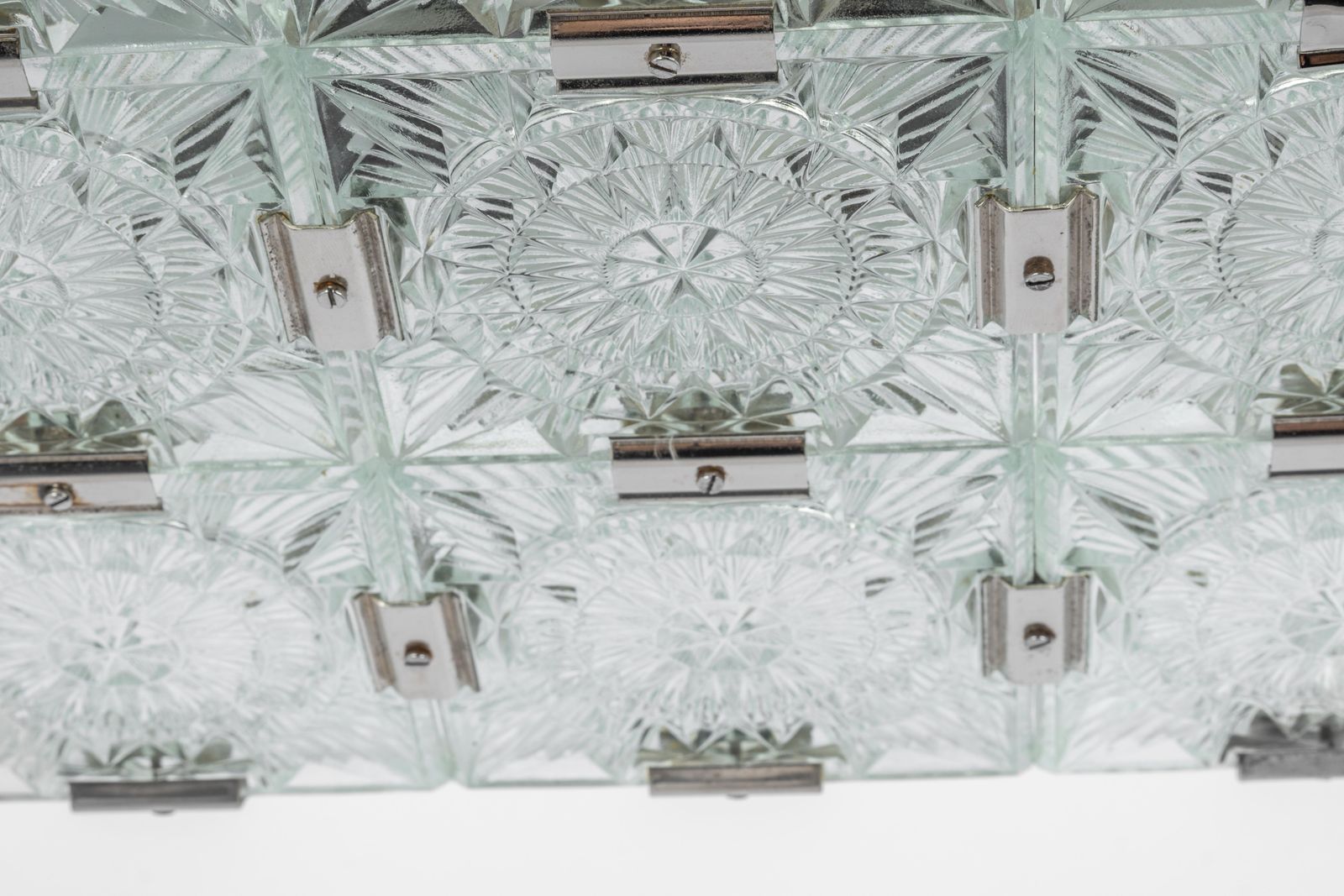 Large Mid Century Glass Chandelier Veb Lighting, Germany, 1970s photo for sale
