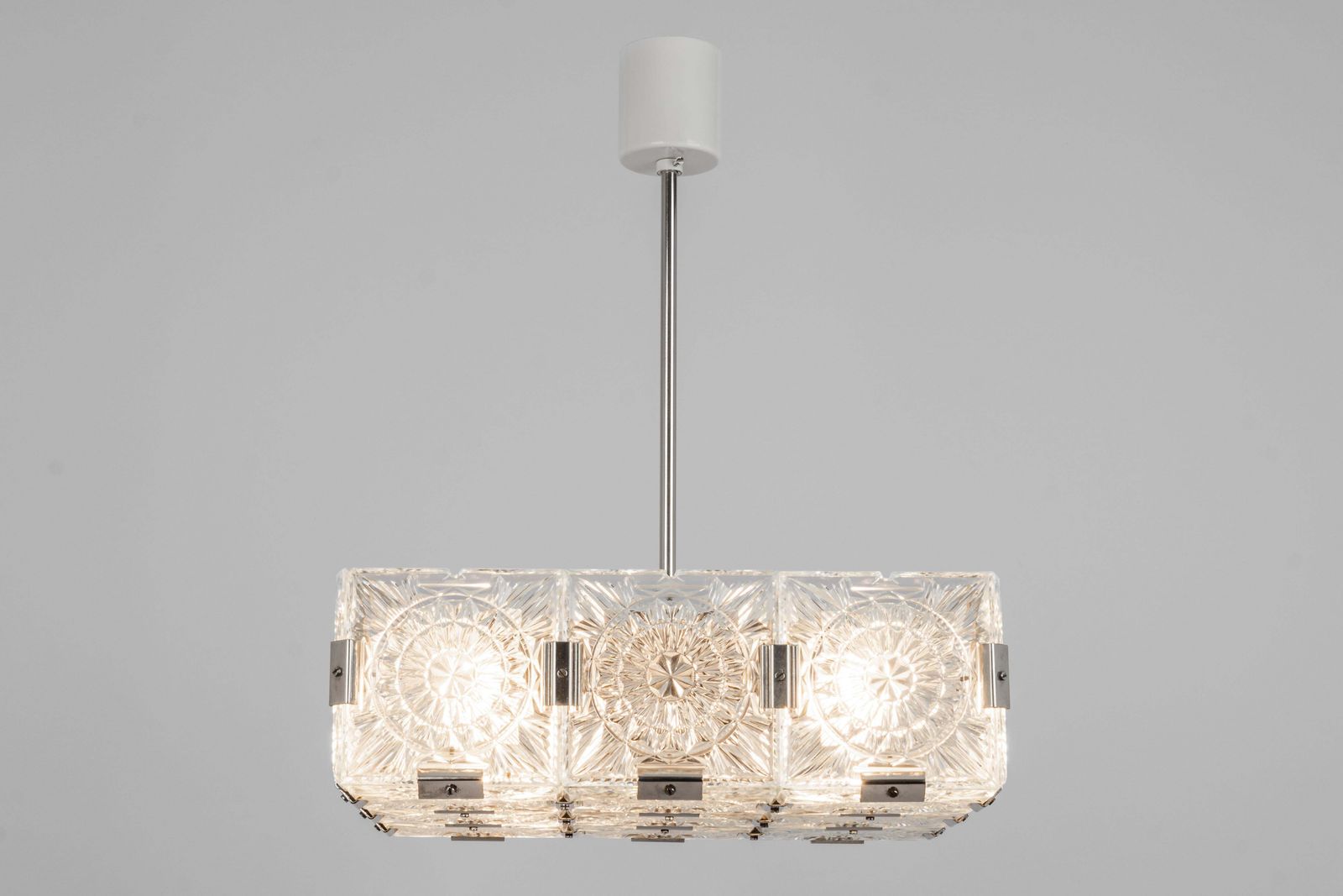 Large Mid Century Glass Chandelier Veb Lighting, Germany, 1970s photo vintage