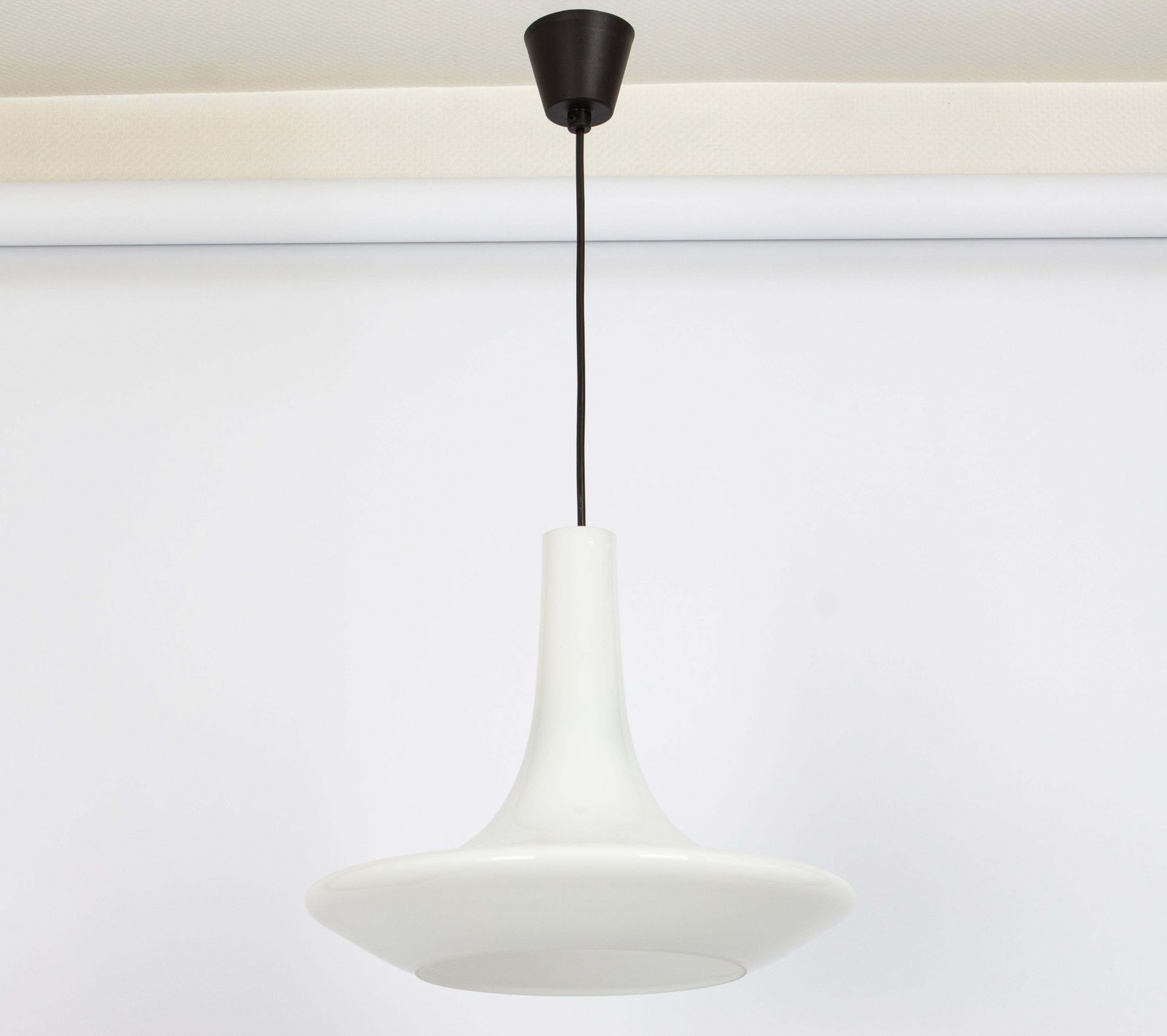 Wonderful White Opal Glass Pendant Light, Peill & Putzler, Germany, 1970s photo furniture