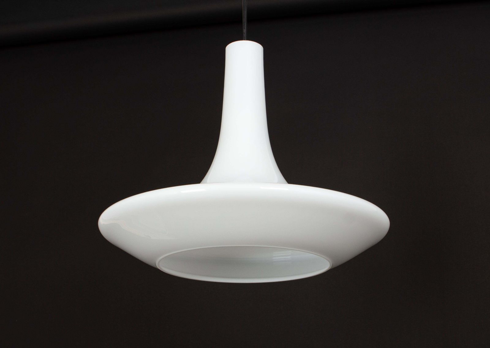Wonderful White Opal Glass Pendant Light, Peill & Putzler, Germany, 1970s photo vinterior