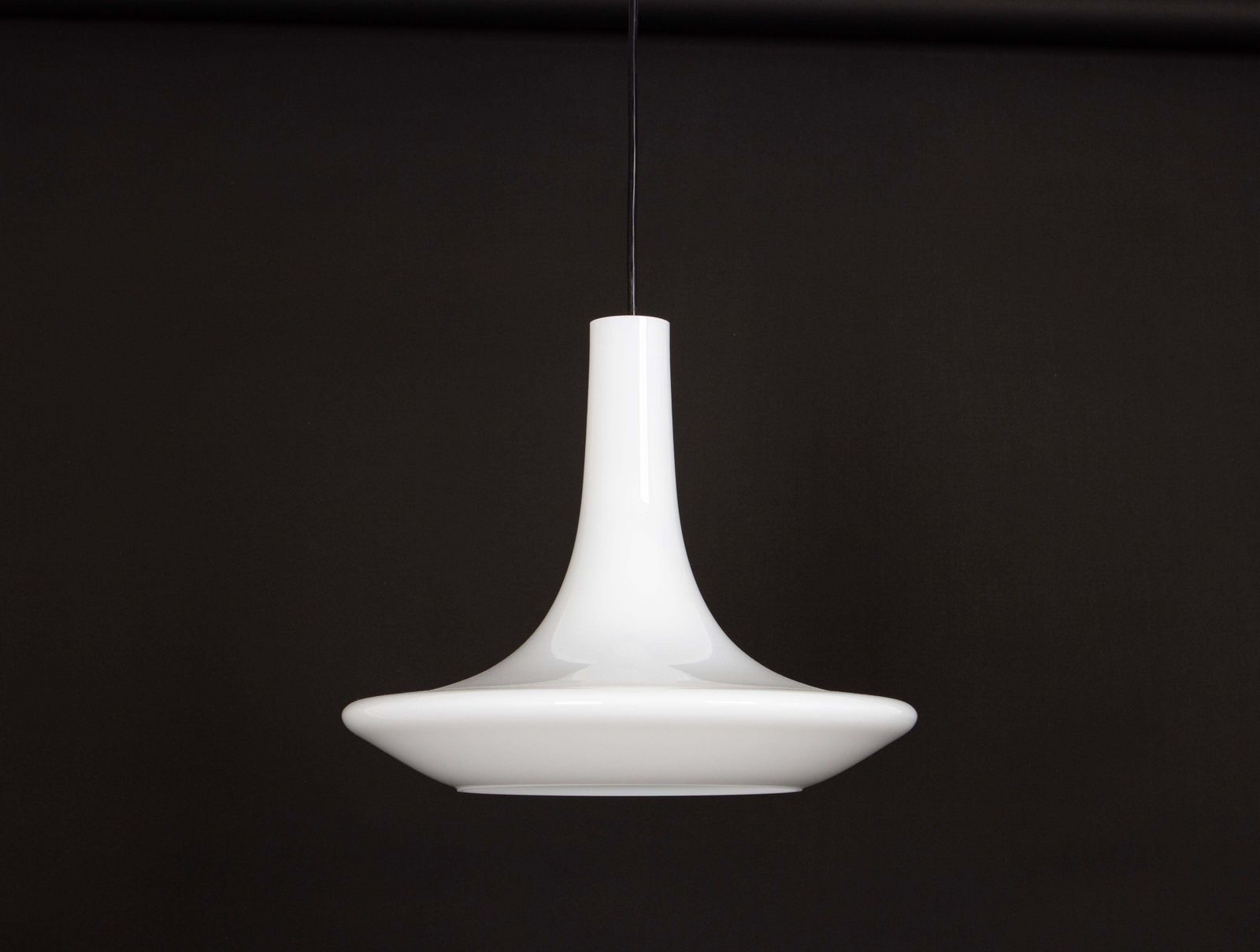 Wonderful White Opal Glass Pendant Light, Peill & Putzler, Germany, 1970s photo buy
