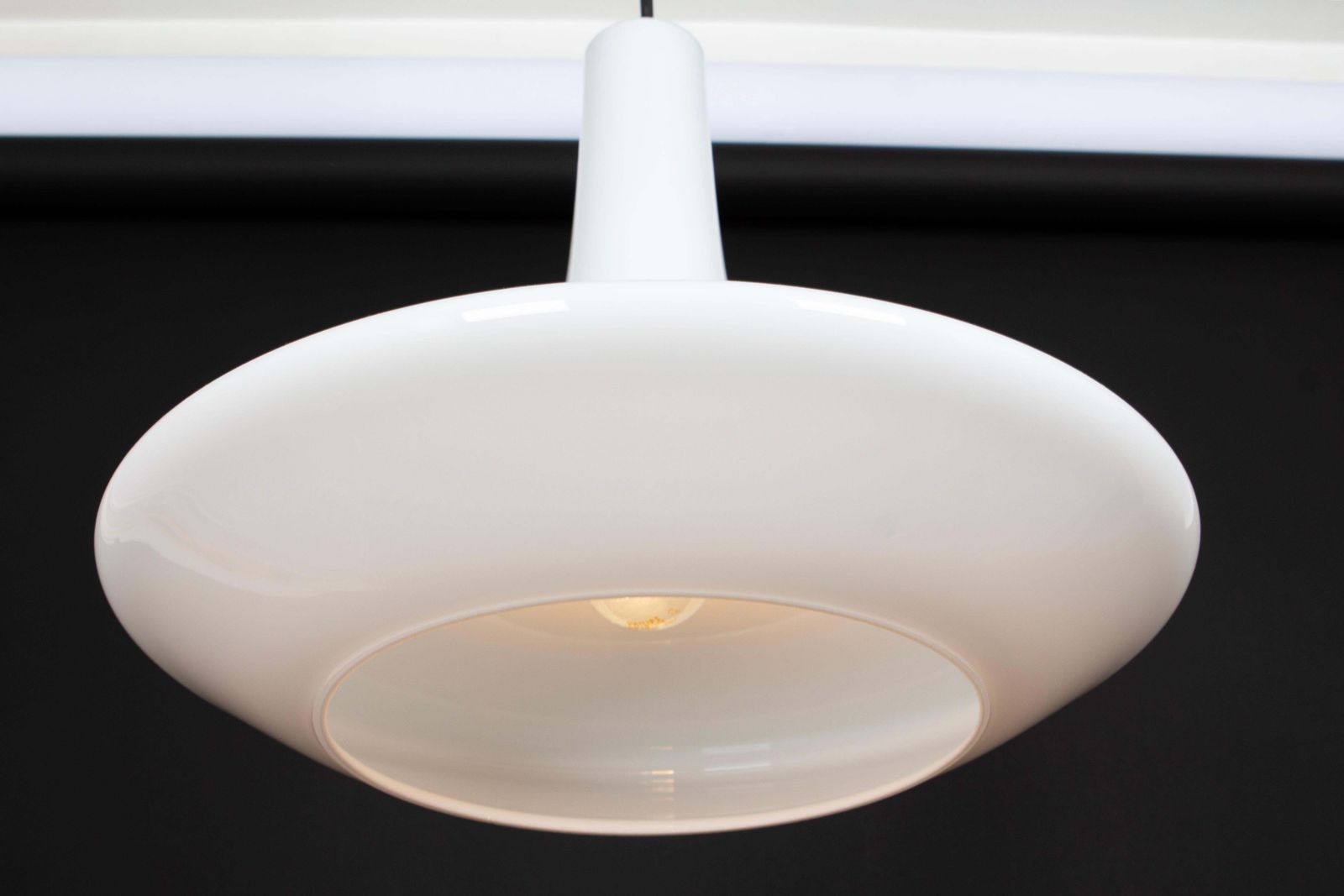 photo for sale Wonderful White Opal Glass Pendant Light, Peill & Putzler, Germany, 1970s
